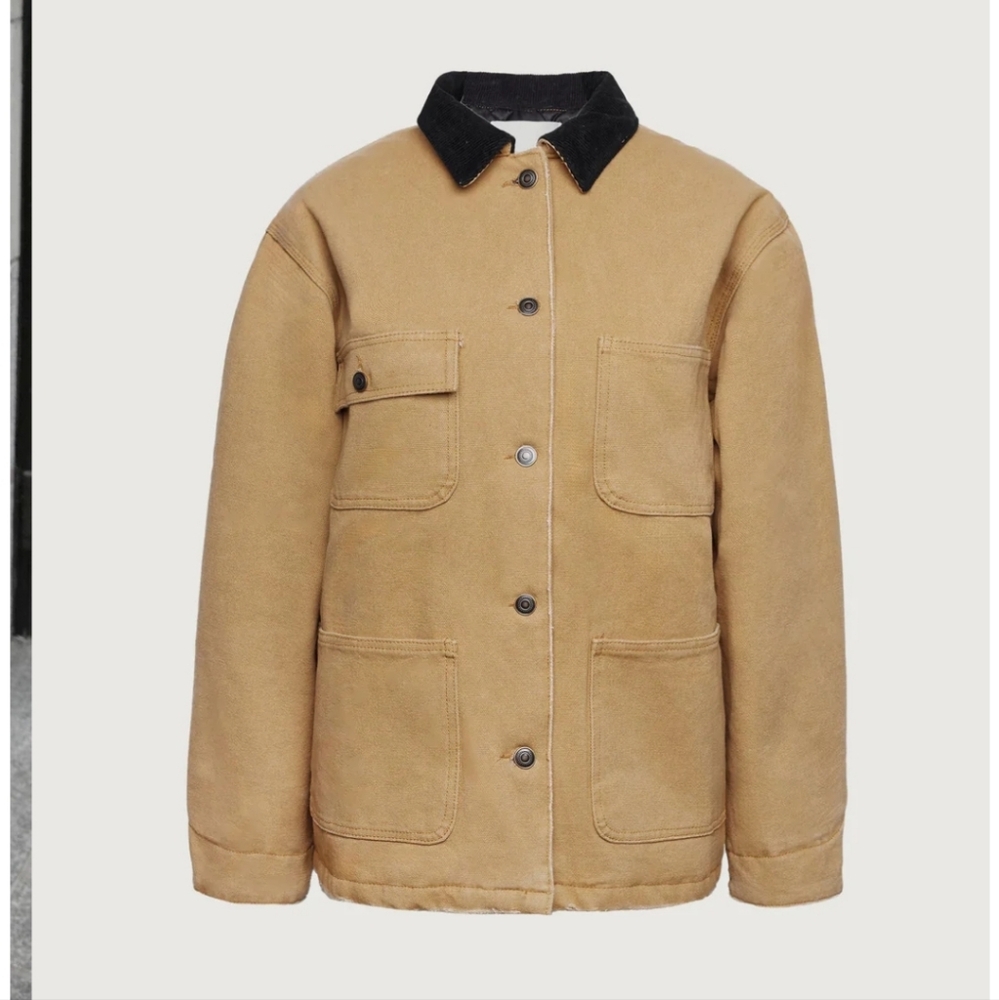 OAK & FORT Stylish Khaki Chore Jacket with Corduroy Collar